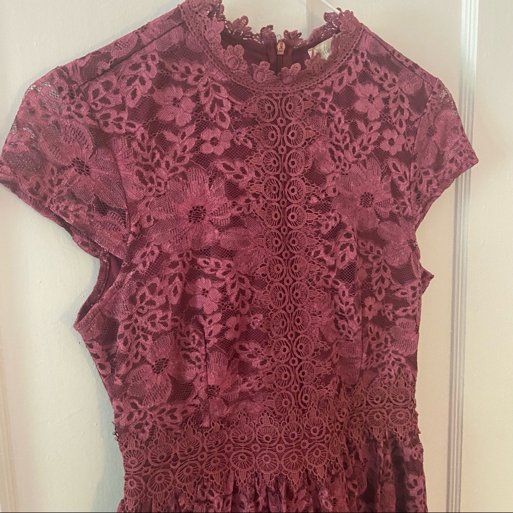 Altar’d State Pink Lace Dress, Extra Small, High Neck, Cap Sleeves - Picture 3 of 4